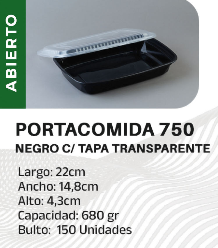 PORTACOMIDA 750 NEGRO C/ TAPA TRANSPARENTE