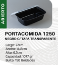 PORTACOMIDA 1250 NEGRO C/ TAPA TRANSPARENTE